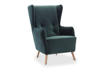 Tűzött háttámlás füles fotel tölgyfa lábbal.